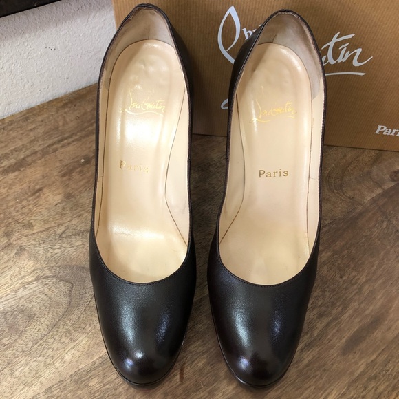 Christian Louboutin Bruges 100 Dark Brown Leather Platform Pumps Sz 40.5 /US 10 - Picture 4 of 12